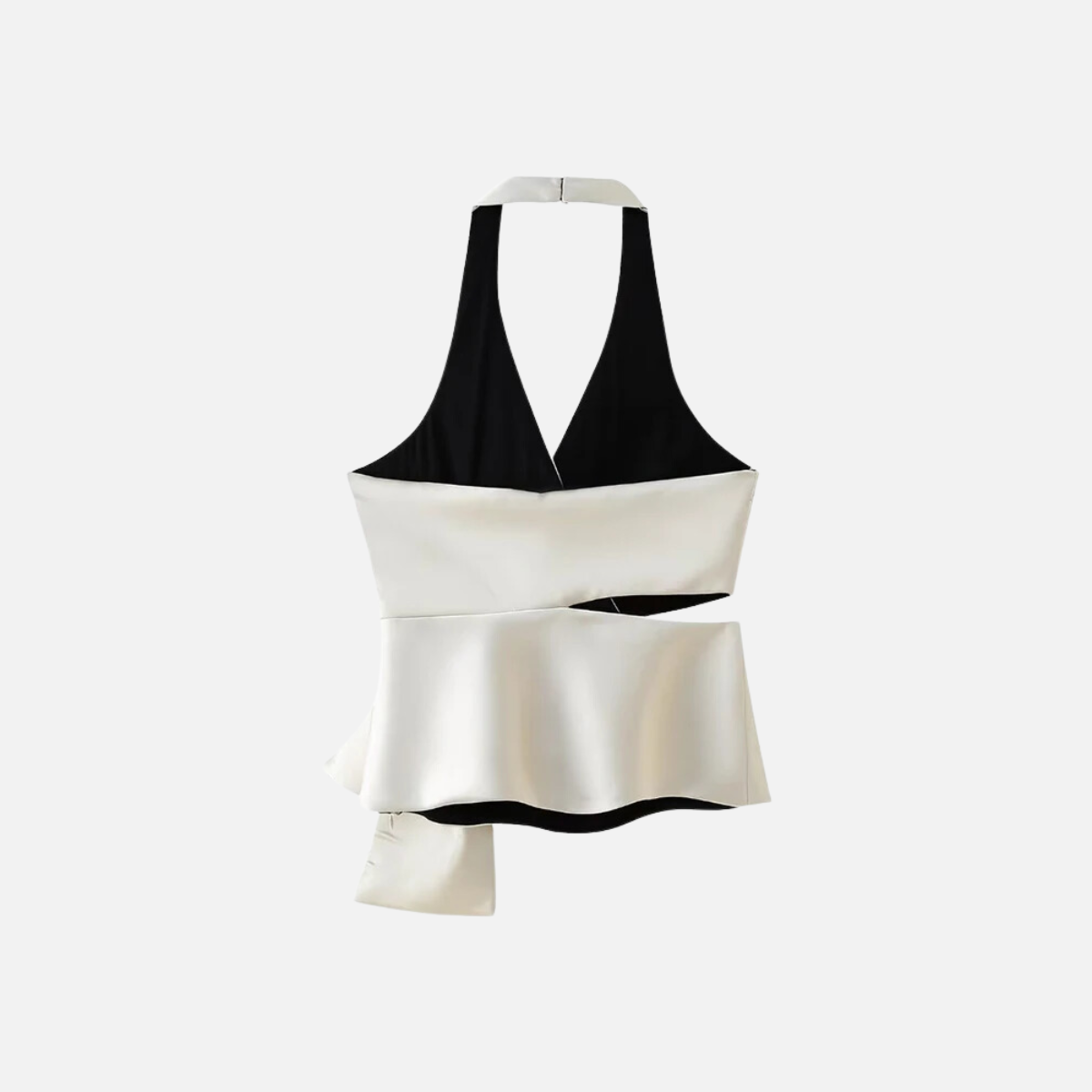 Bluse mit V-Ausschnitt und Neckholder, seitlichem Schnitt und Knoten