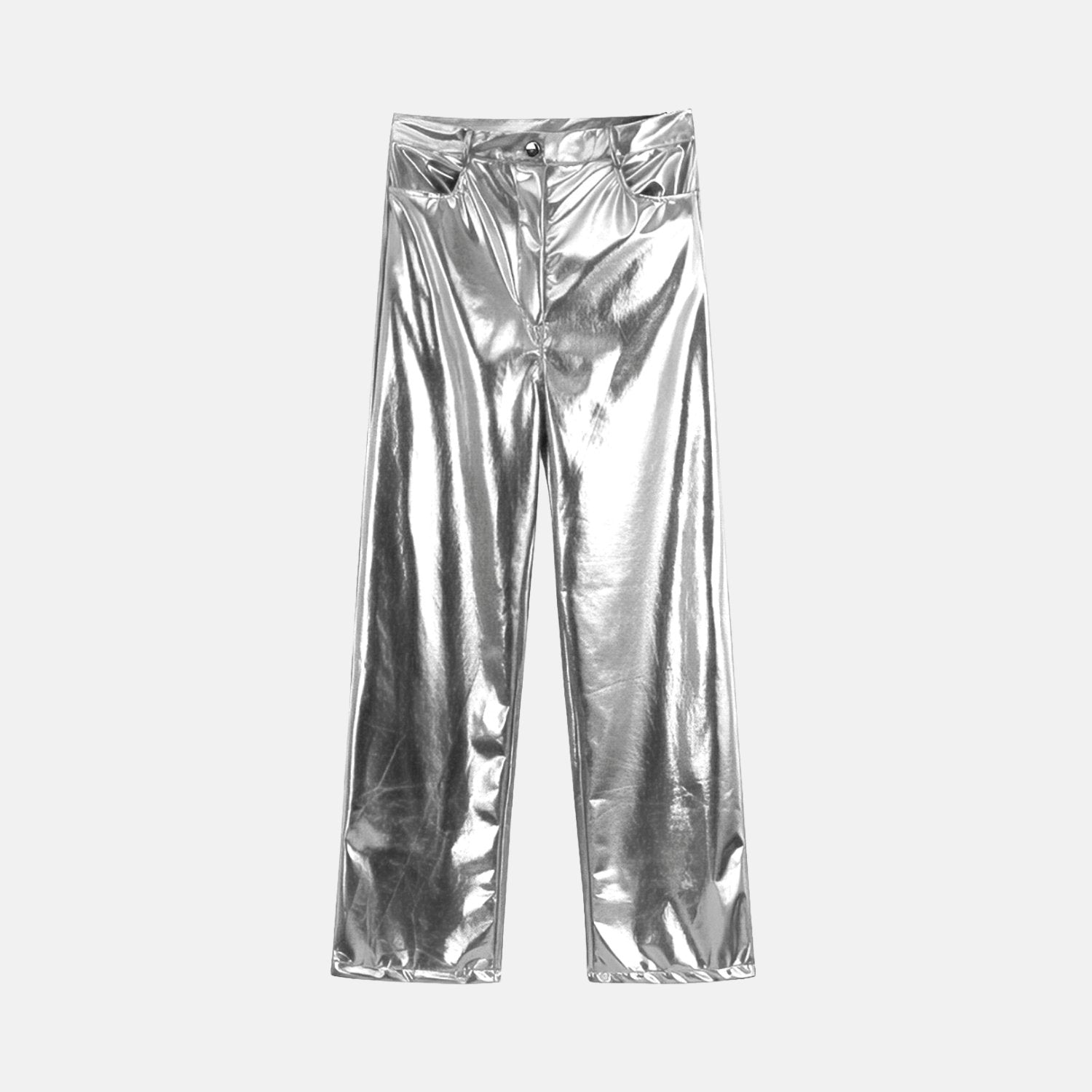 Metallische High-Waist-Hose mit Taschen