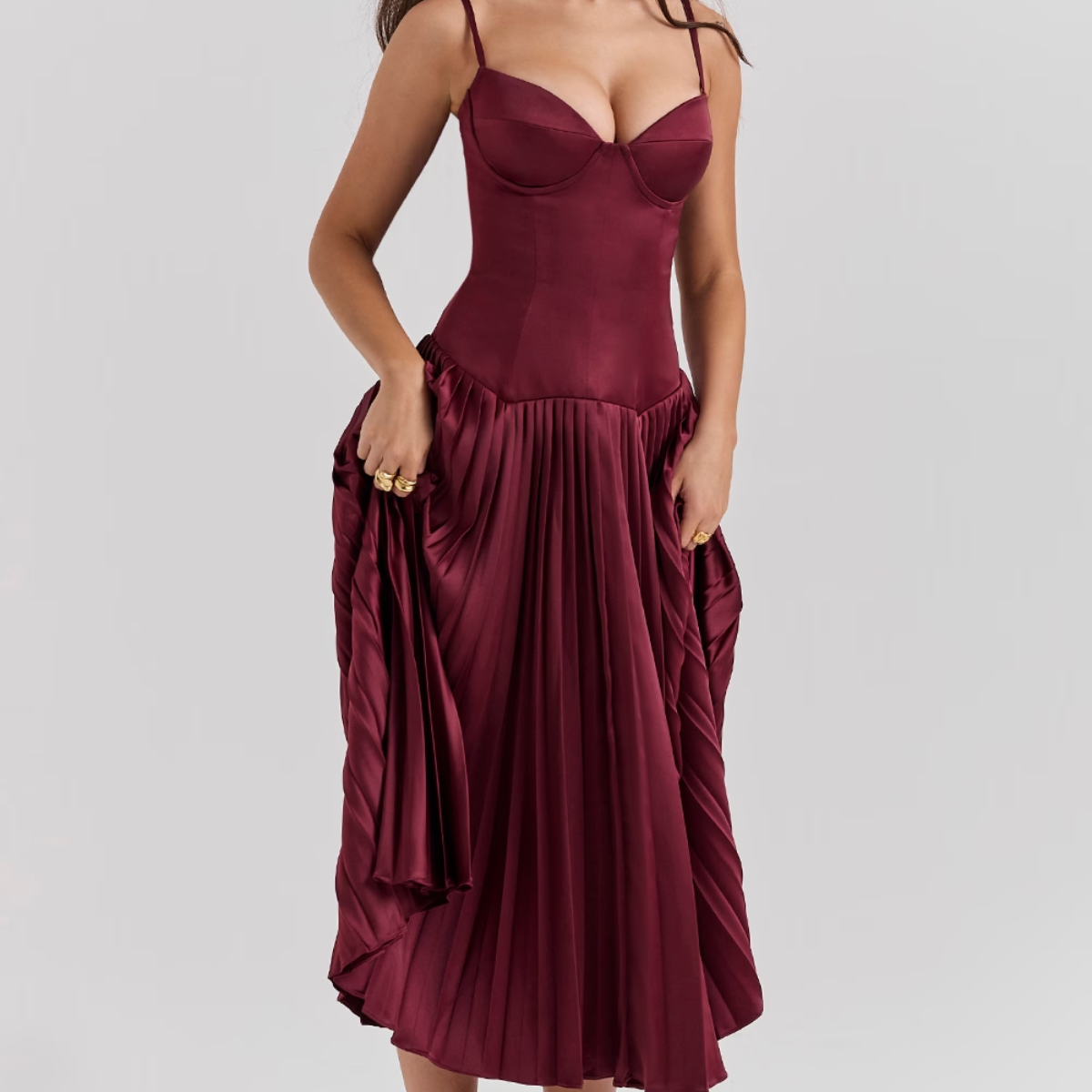 Elegantes Satin-Stretch-Kleid mit Bügelcups und Korsett-Taille