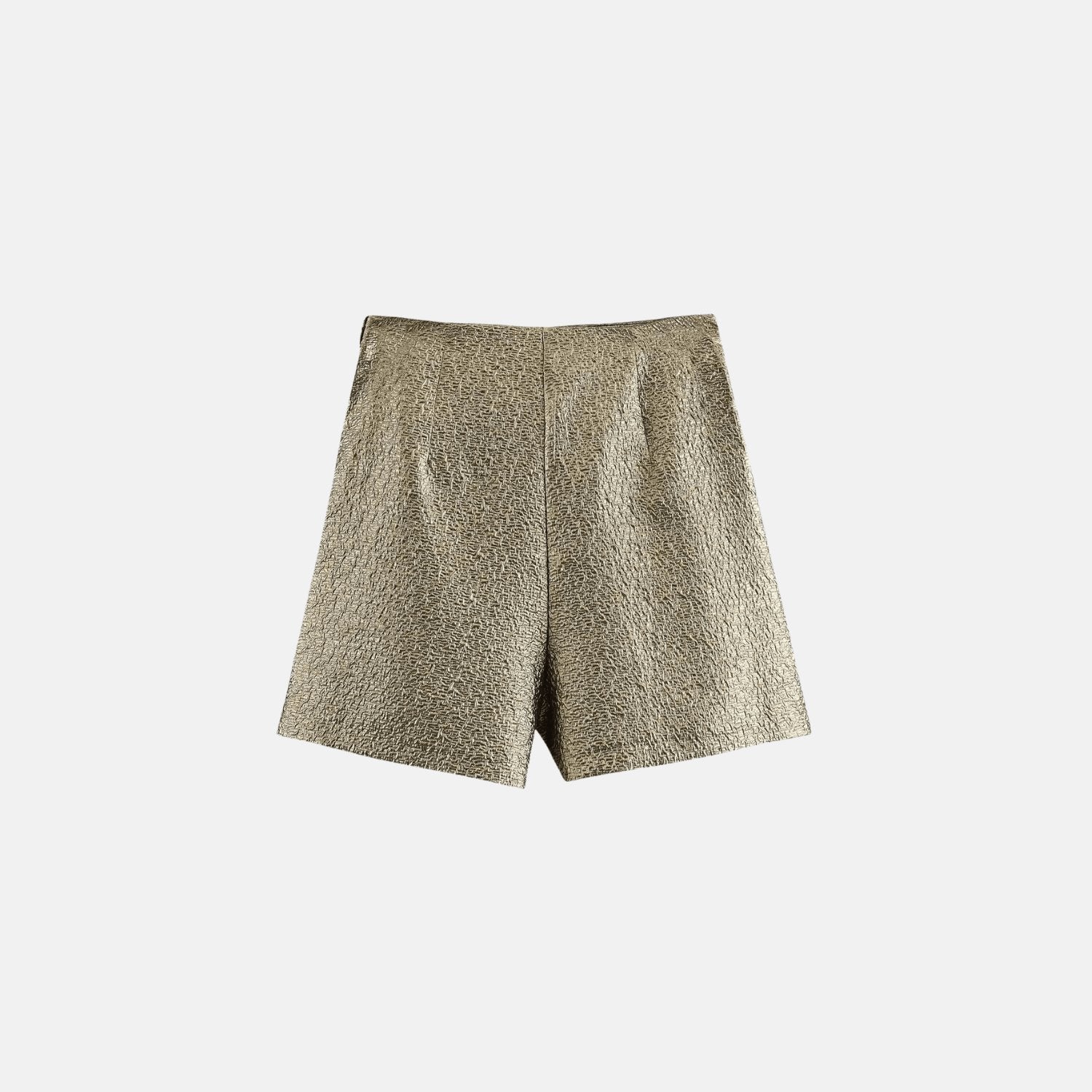 Metallisch strukturierter High-Waist-Shortsrock mit Knotendetail