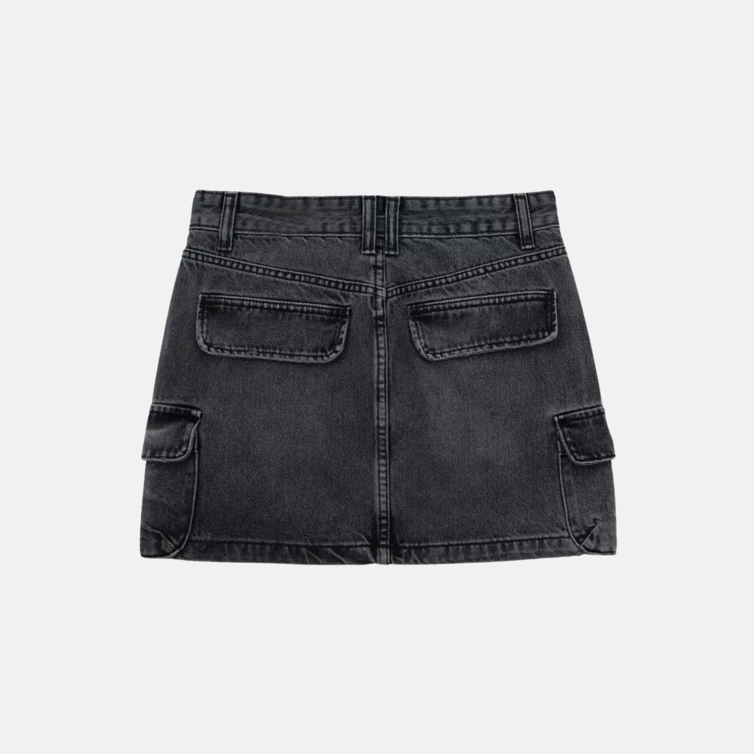 Kurzer High-Waist-Rock aus Denim mit Taschen und Ziernähten