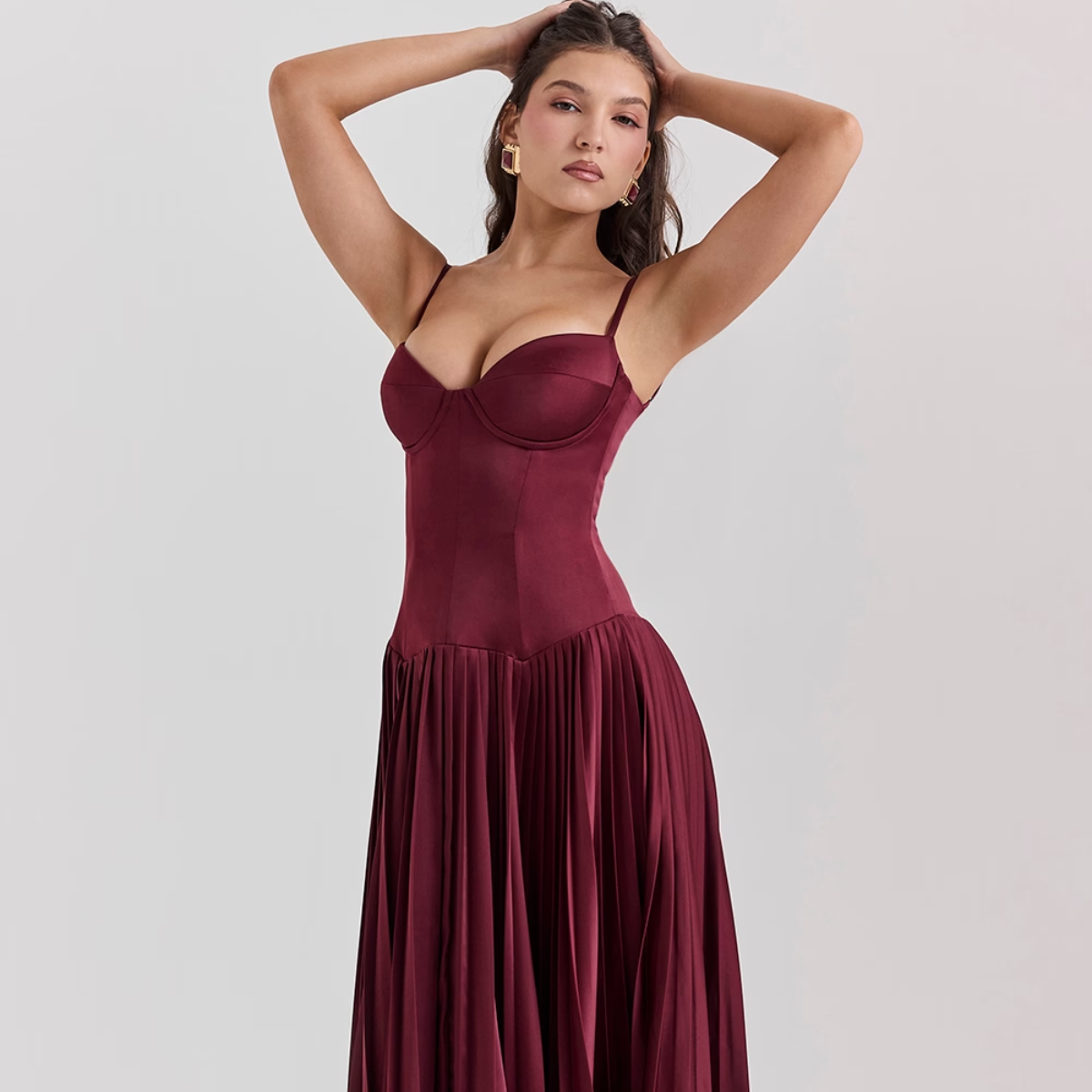 Elegantes Satin-Stretch-Kleid mit Bügelcups und Korsett-Taille