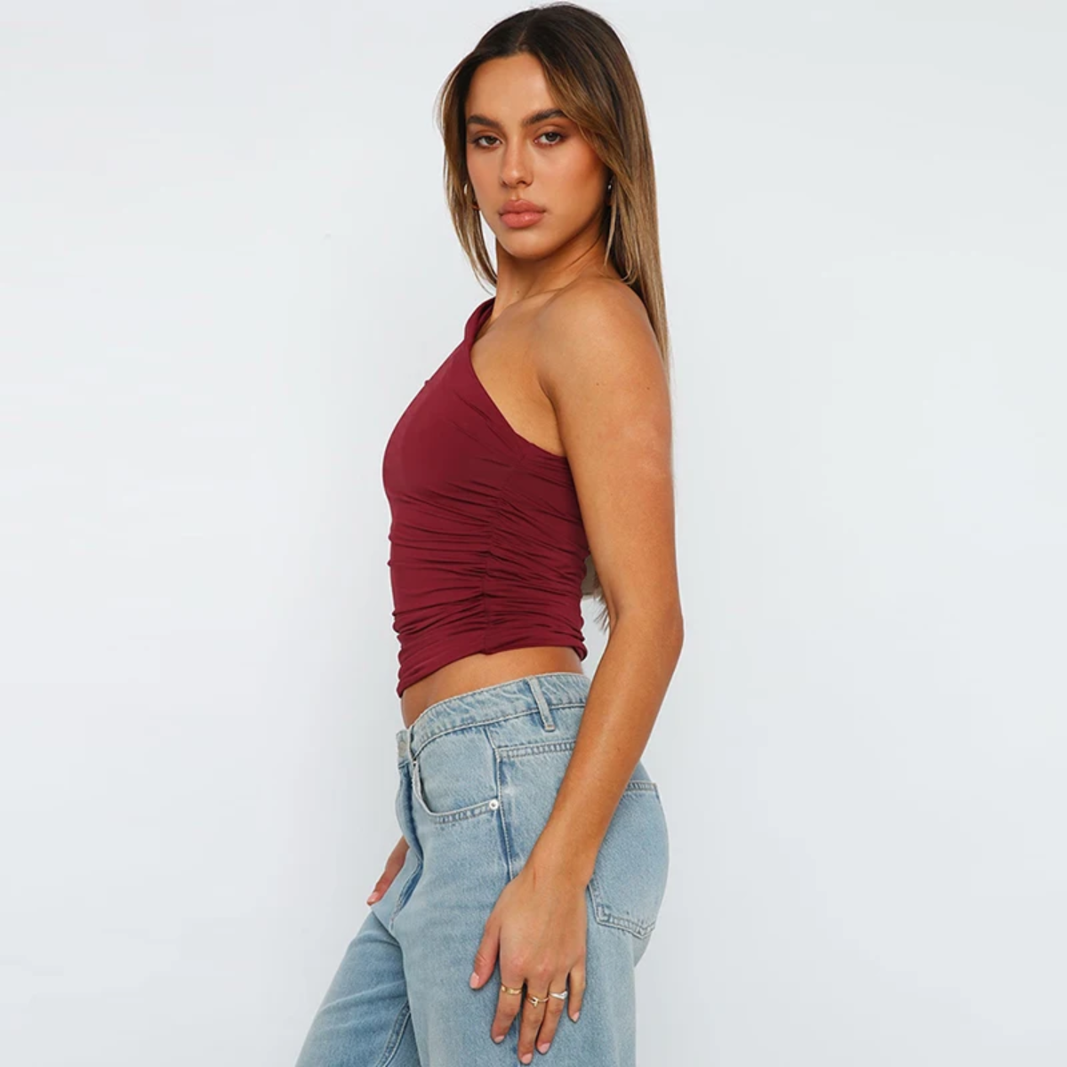 One-Shoulder-Bluse mit seitlichen Drapierungen