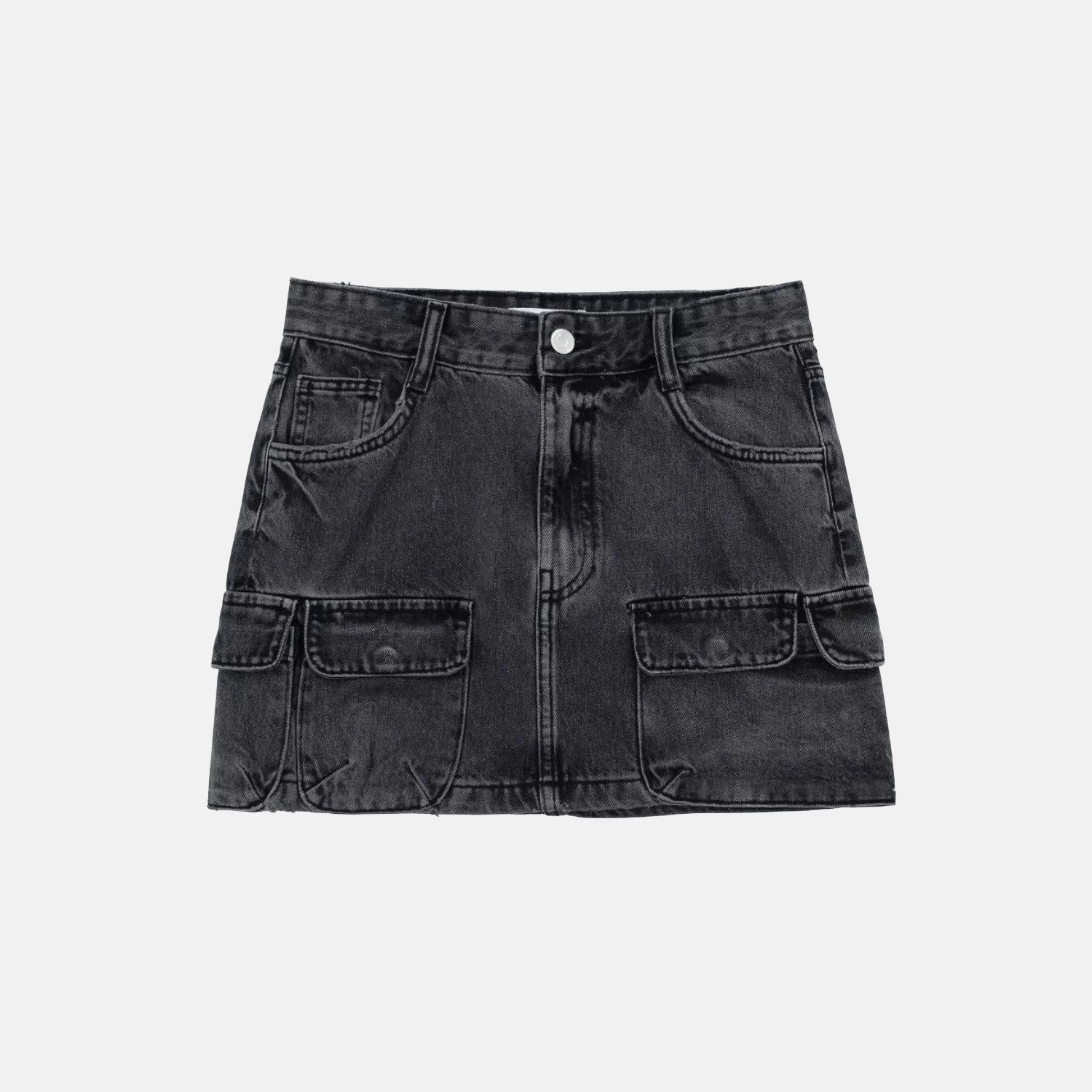 Kurzer High-Waist-Rock aus Denim mit Taschen und Ziernähten