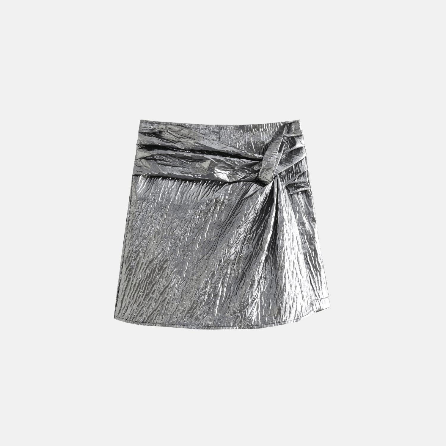 Metallisch strukturierter High-Waist-Shortsrock mit Knotendetail