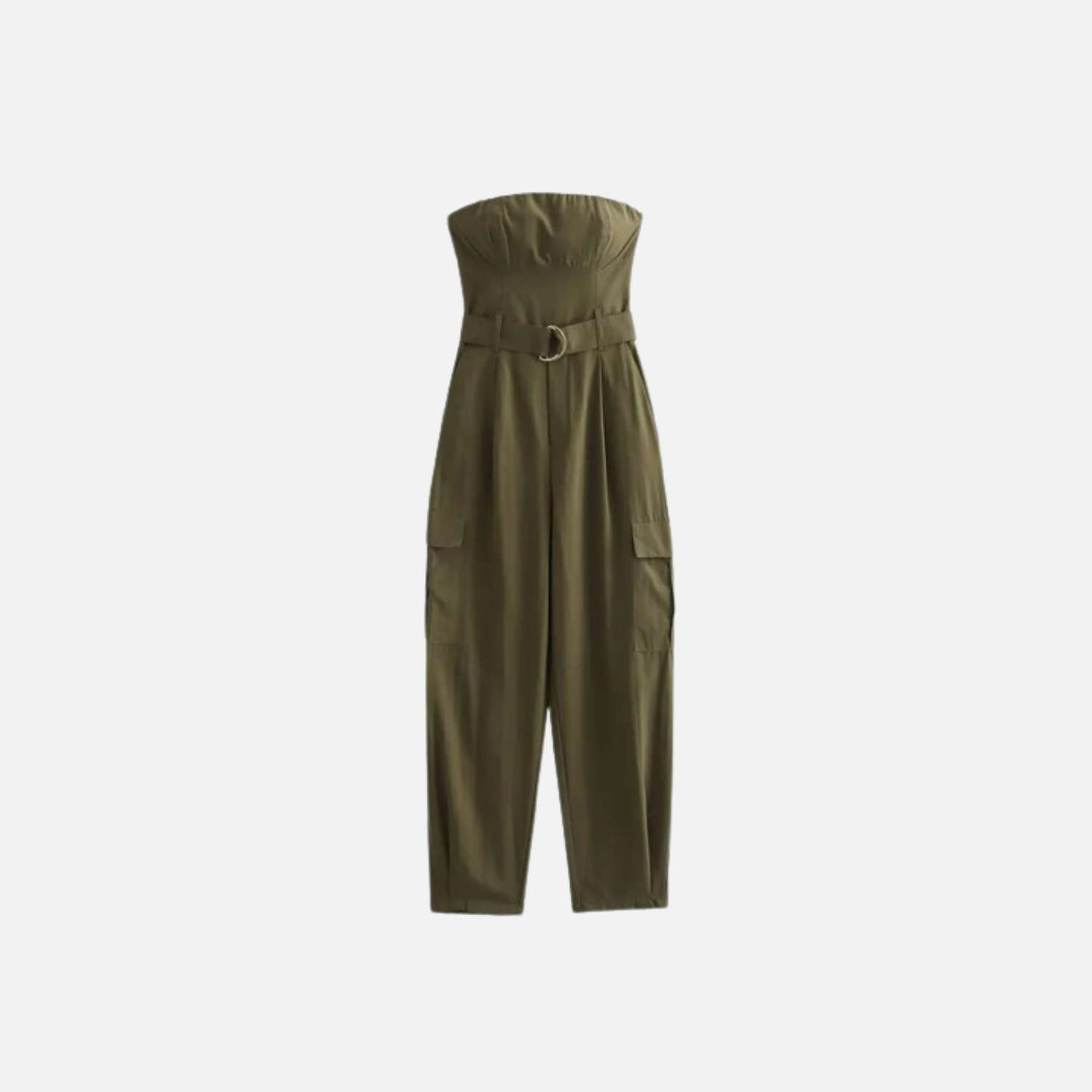 Militärischer Jumpsuit mit hoher Taille und trägerlosem Ausschnitt