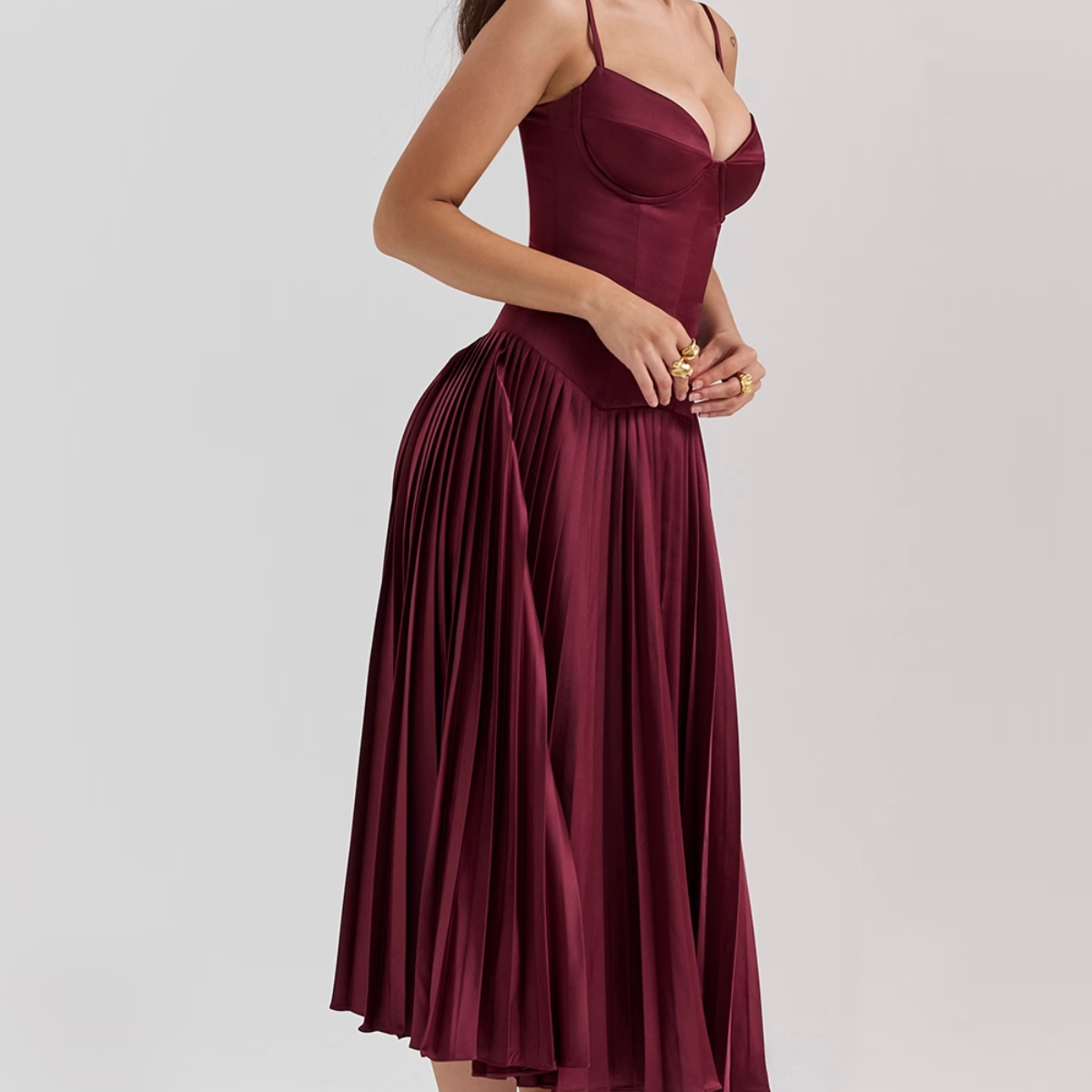 Elegantes Satin-Stretch-Kleid mit Bügelcups und Korsett-Taille