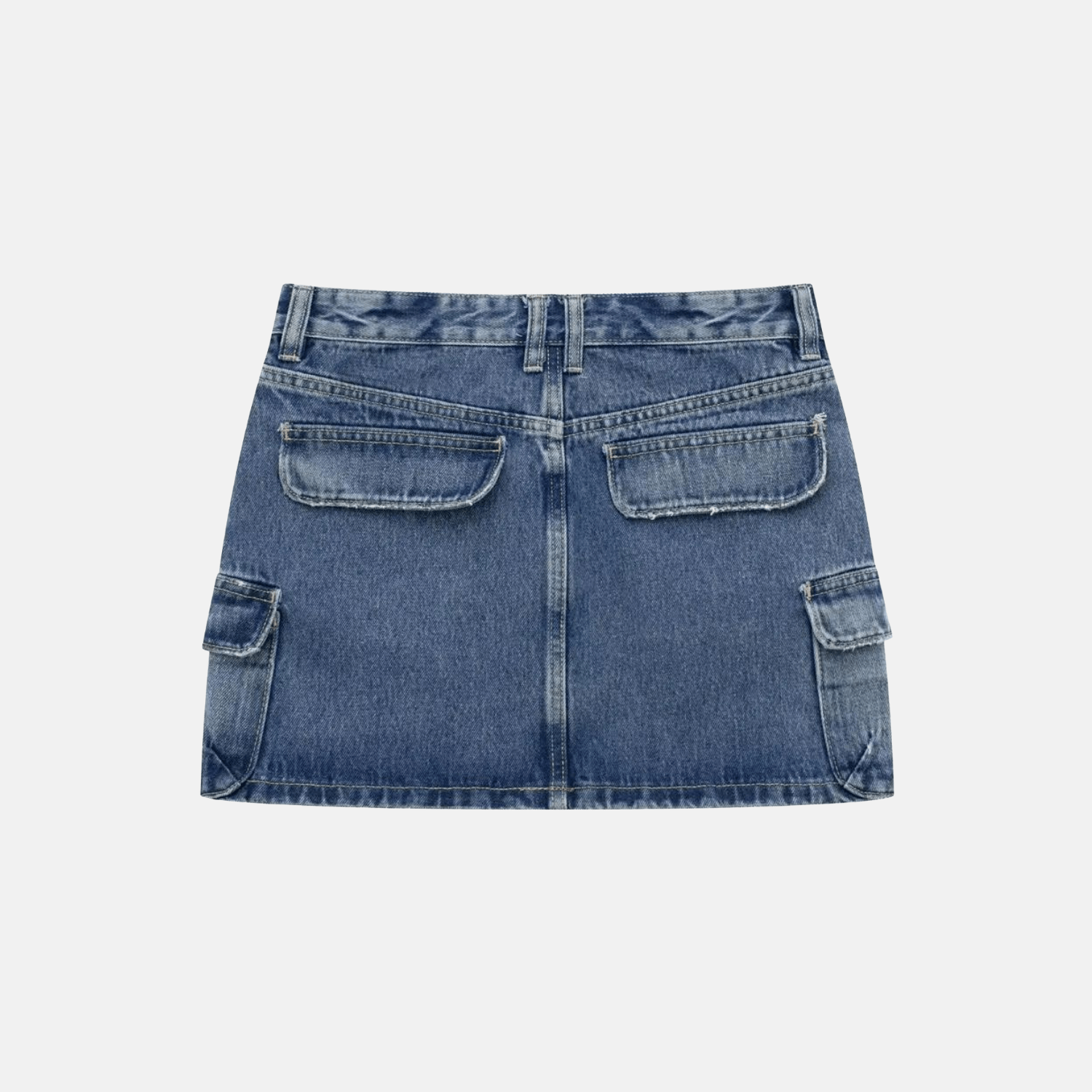 Kurzer High-Waist-Rock aus Denim mit Taschen und Ziernähten