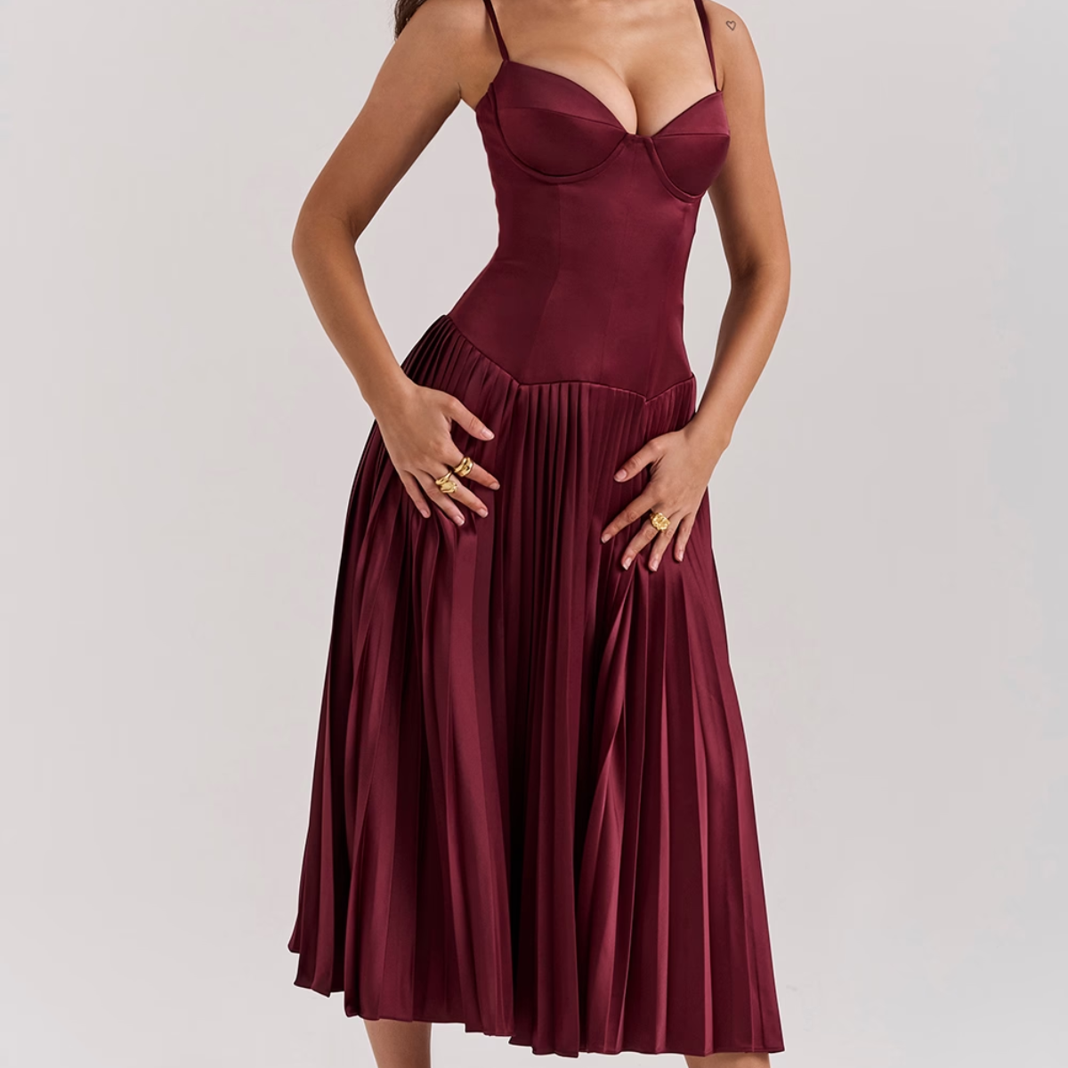 Elegantes Satin-Stretch-Kleid mit Bügelcups und Korsett-Taille