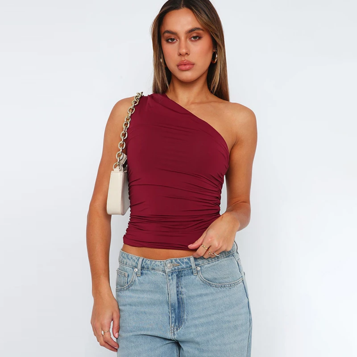 One-Shoulder-Bluse mit seitlichen Drapierungen