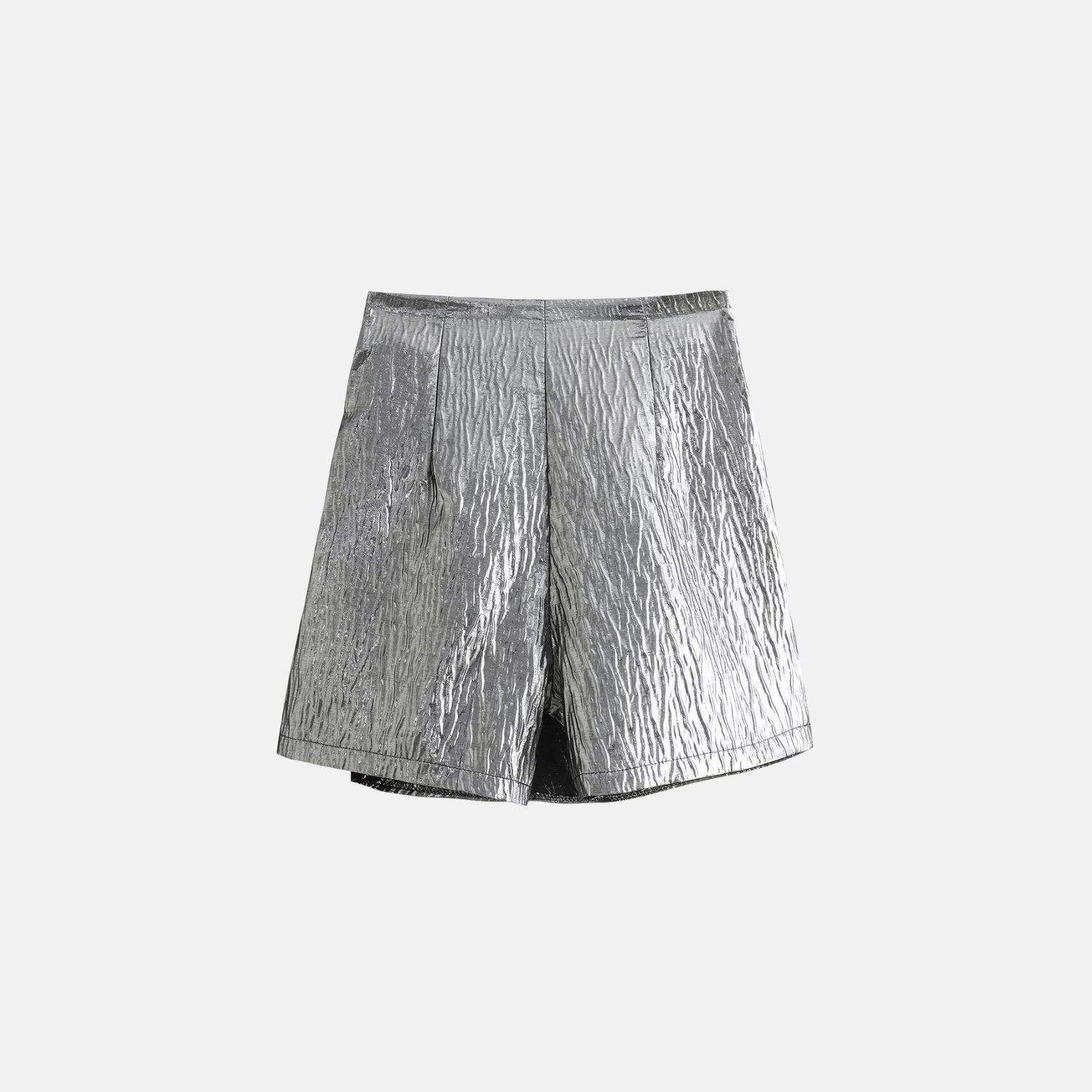 Metallisch strukturierter High-Waist-Shortsrock mit Knotendetail