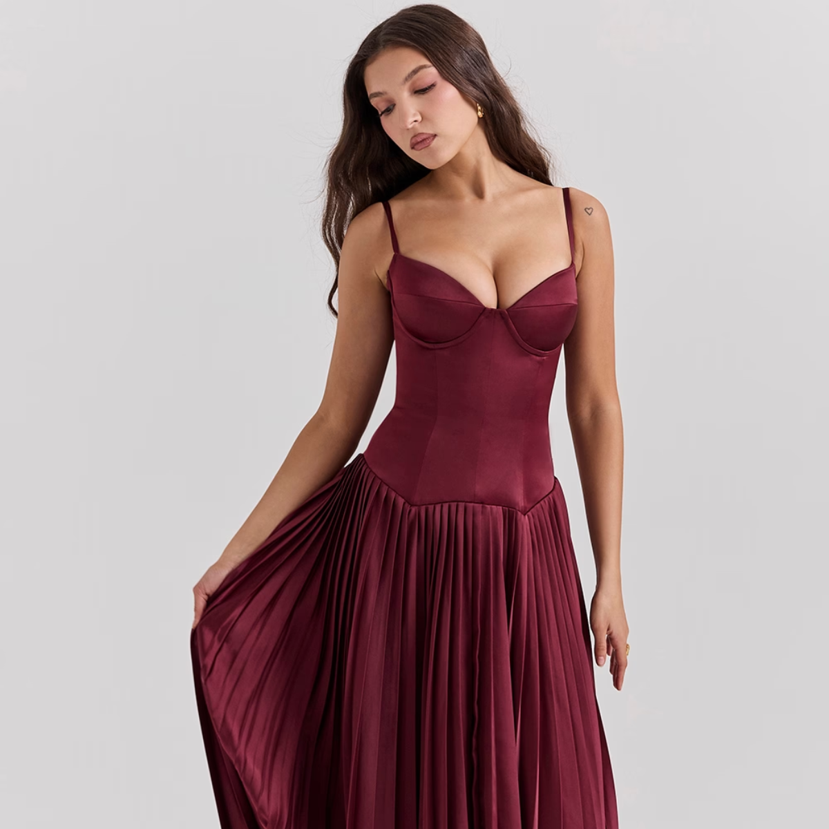 Elegantes Satin-Stretch-Kleid mit Bügelcups und Korsett-Taille