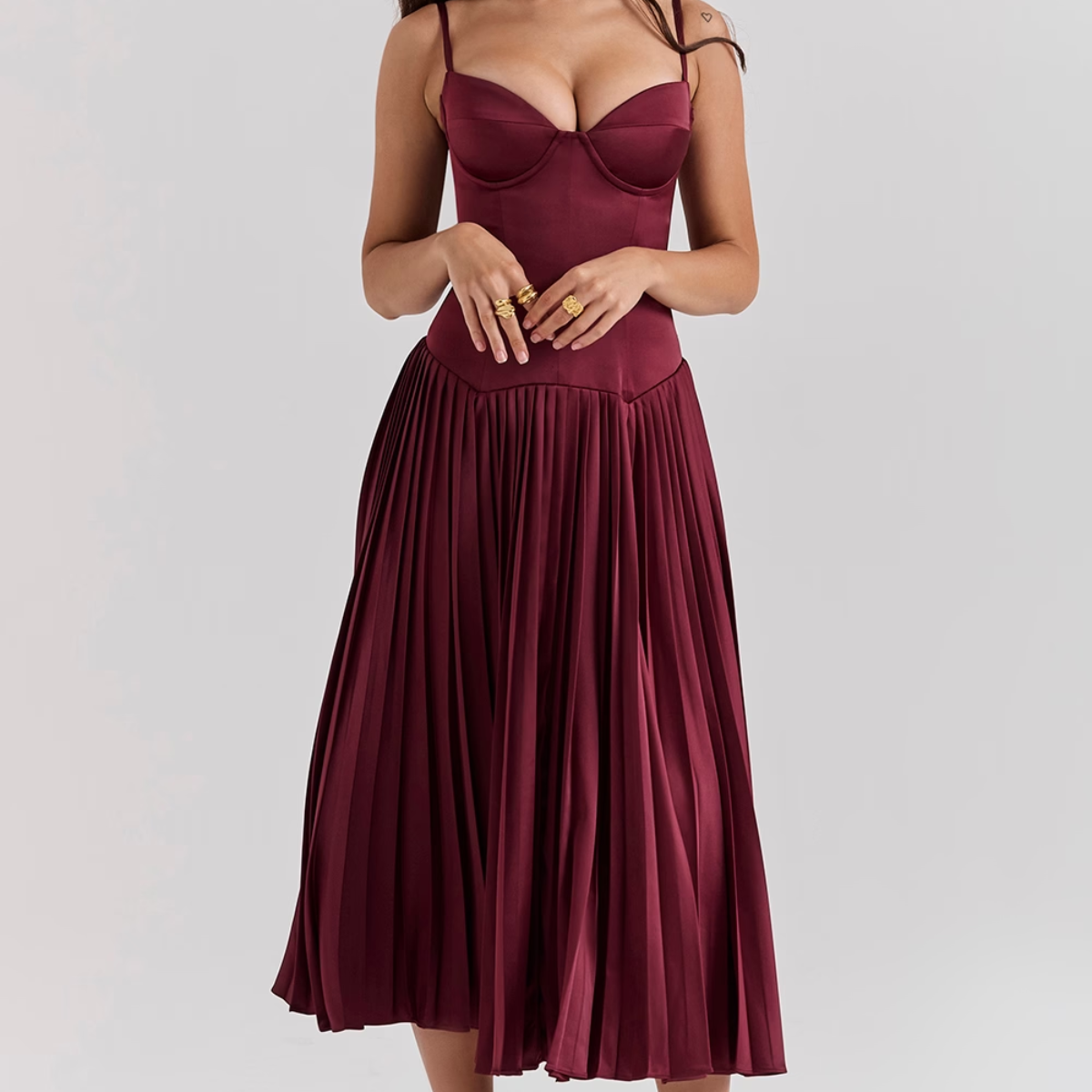 Elegantes Satin-Stretch-Kleid mit Bügelcups und Korsett-Taille