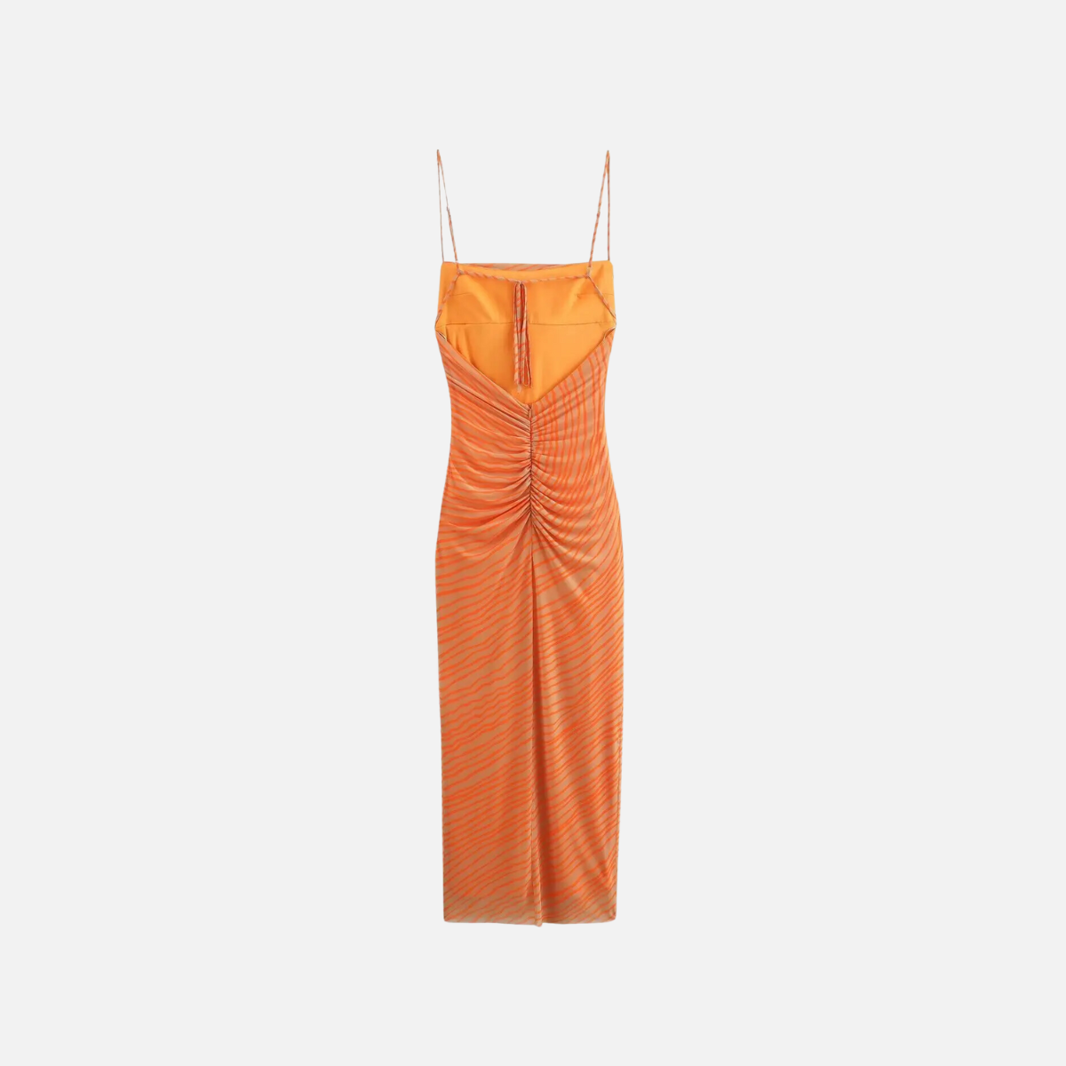 Midi-Kleid mit Streifenmuster in leuchtendem Orange und dünnen Trägern