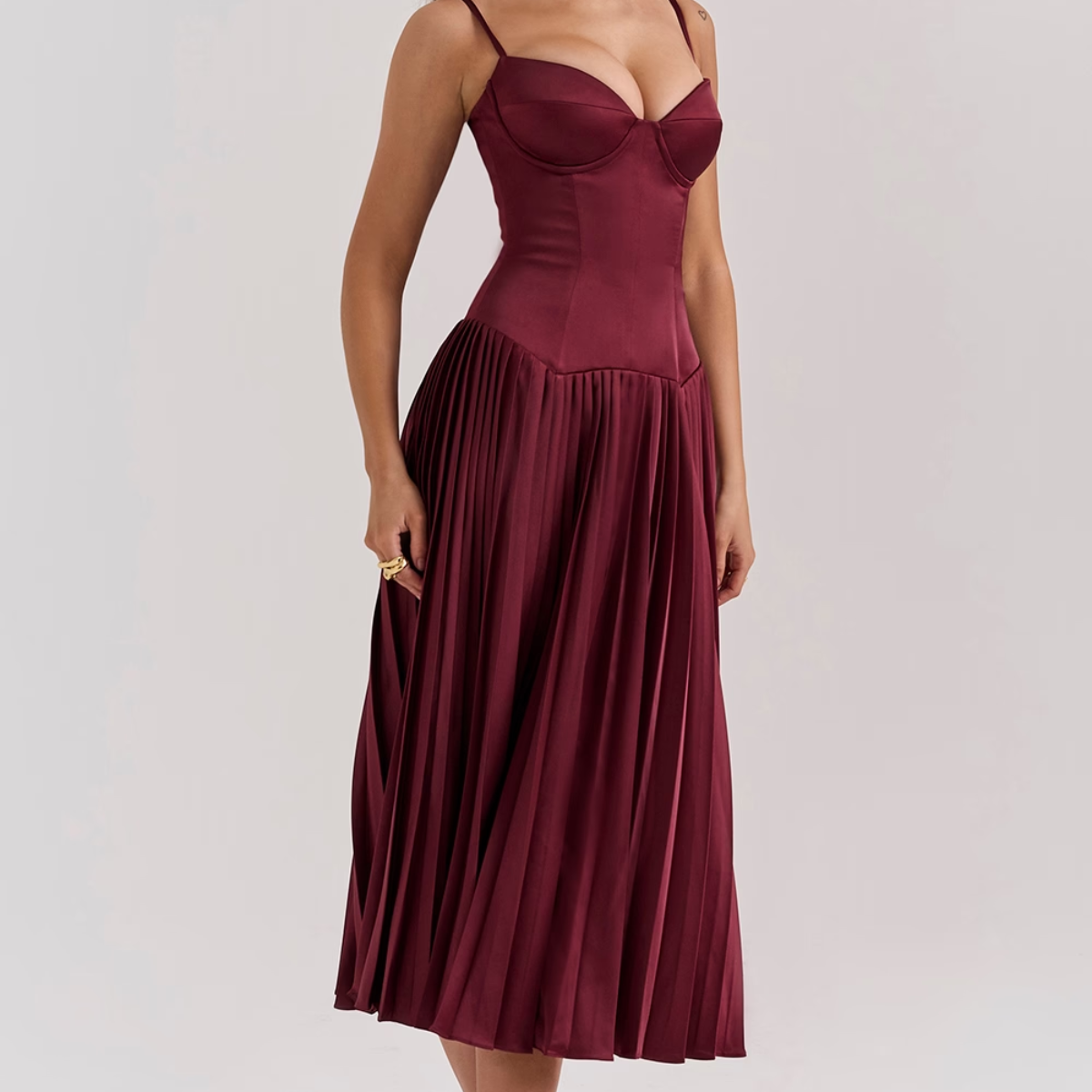 Elegantes Satin-Stretch-Kleid mit Bügelcups und Korsett-Taille